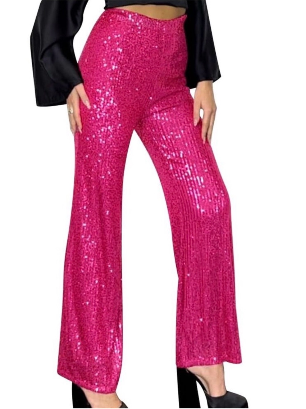 Amazon Essentials Hot Pink Fuchsia Sequin Wide-Leg Pants